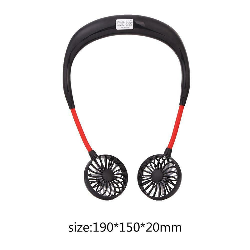 USB Rechargeable Wearable Portable Mini Hand Free Fan Neckband Fan (Black)