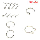 12Pcs Crystal Surgical Steel Screw Nose Studs Ring Hoop Body Piercing Jewelry-OZ