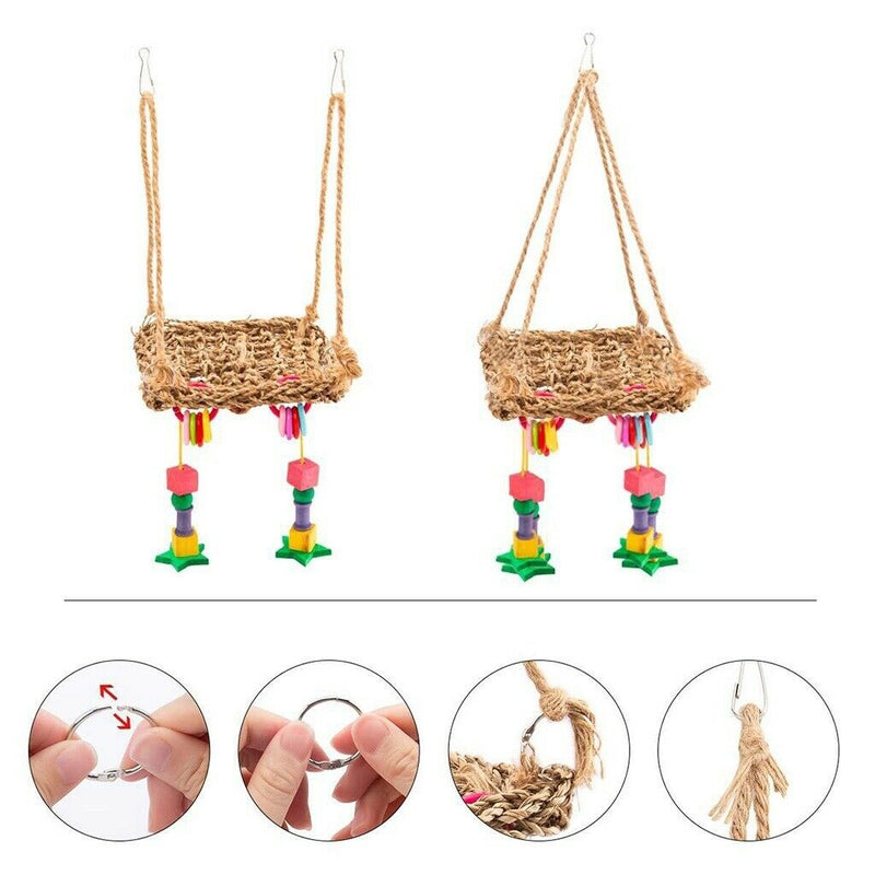 Pet Bird Parrot Swing Chewing Toys Cozy Hammock Fun Play Chew Stand Toys