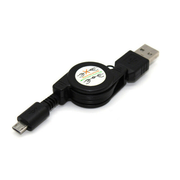 Black Micro Android USB 2.0 B Retractable Data Sync Charger Cable Cord  IBH