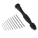 Aluminium Hand Drill Rotary Tools + 10x Twist Drill Bit 0.5mm-3.0mm Black