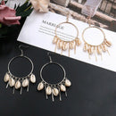 Bohemian National Round Shell Pendant Overhanging Earrings Women'S Long All
