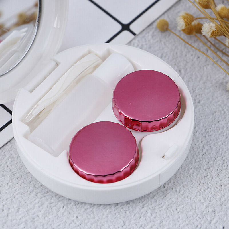 Circle Contact Lens Box Diamond With Mirror Travel Portable Case Stora 3C