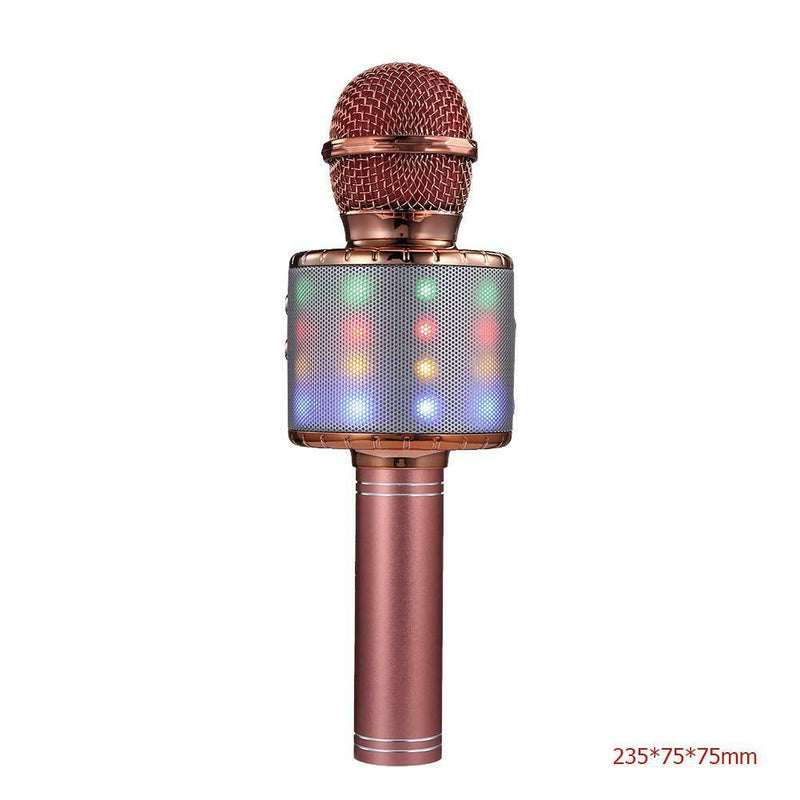 Wireless Bluetooth Karaoke Microphone KTV Mini Portable Speaker (Pink+LED)