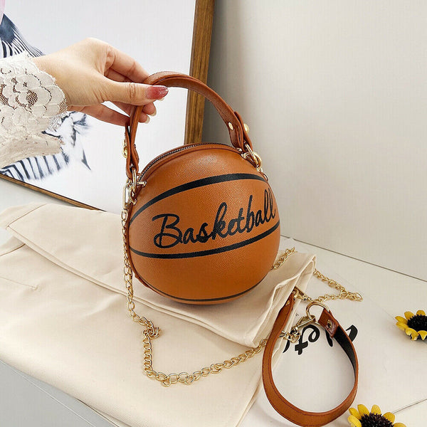 Round Shoulder Bag Women Chain Messenger Handbag (Basketball Light Brown)