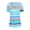 Fashion V-neck Stripe Women Tops Short Sleeve Splicing T-shirt (Blue 5XL)