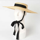 Wide Brim Boater Hat 15Cm Brim Straw Hat Flat Women Kentucky Derby Hat Blac