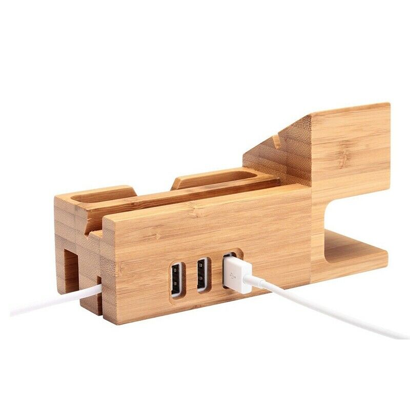 1 set 3-USB Port Wooden Charge Dock Holder for iWatch and Docking Station C L3F4