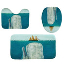 4Pcs Home Bathroom Decor Set Whale Pattern Toilet Seat Cover Bath Mat Set+W