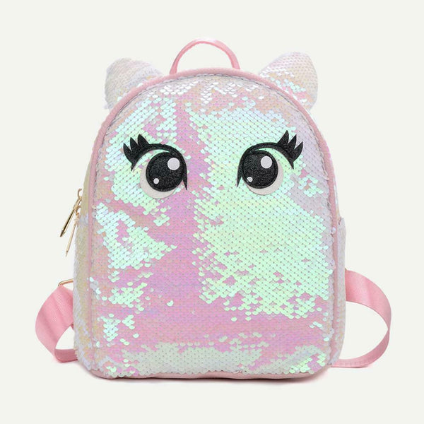 Eyes Print Small Backpacks Women Sequins Shoulder School Bags (Light Pink)