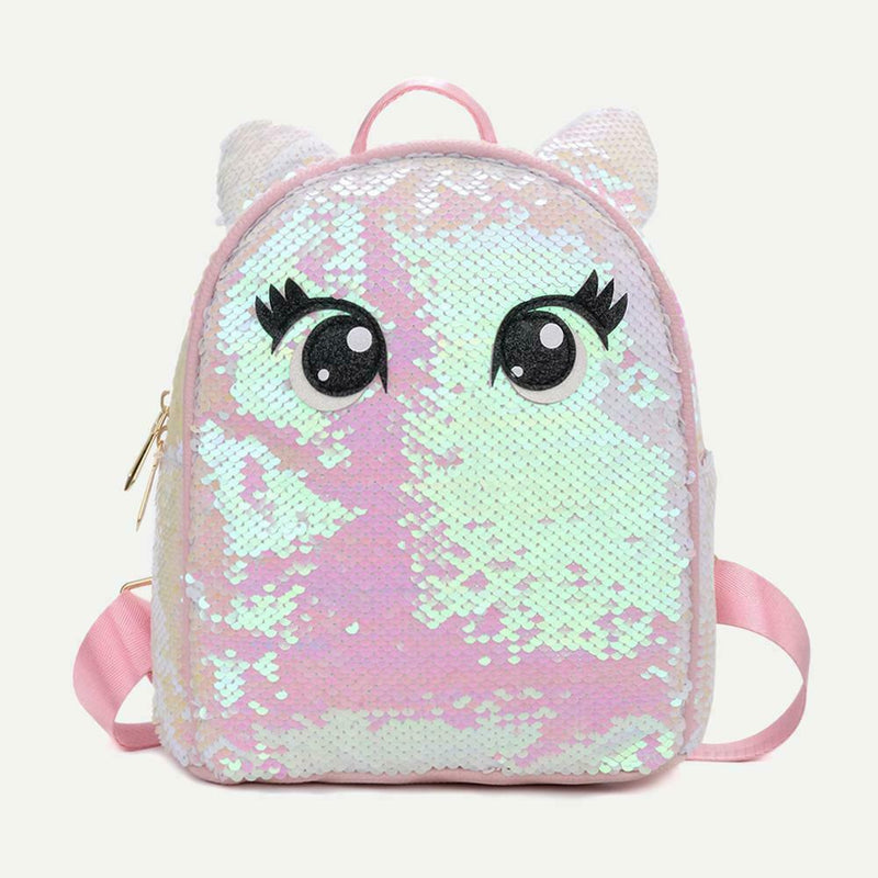 Eyes Print Small Backpacks Women Sequins Shoulder School Bags (Light Pink)