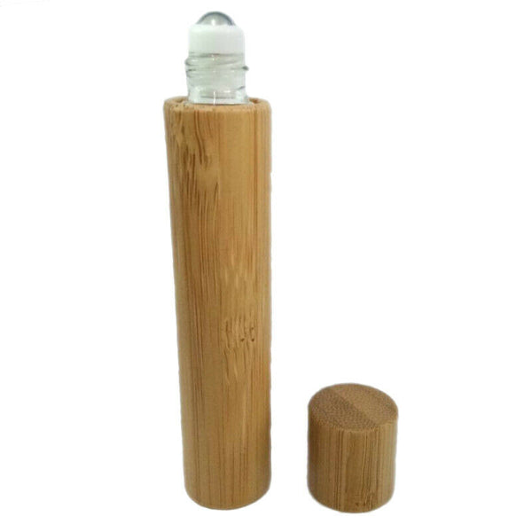 Bamboo Wood Glass Refillable Empty Essential Oil Makeup Roller Bottle Vial QVL