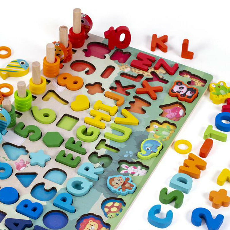 Wooden Puzzles Set for Toddlers ABC Letter and Number Learning Board Game Early