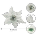 10pcs Glitter Flower Christmas Ornament Xmas Tree Pendant Decor (White) A