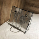 New Big Tote Female Bag Burst Crack Chain Shoulder Messenger Bag Pu Leather