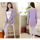 Womens Pajama Sleepwear Nightwear Set Long Sleeve Round Neck Tops Stripe Pants