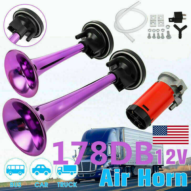 12V 178dB Super Loud Air Horn Dual Trumpet Compressor Train For Car Truck A Y3B7