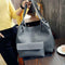 2pcs/set Women Litchi Pattern Shoulder Handbags Solid Color Clutch (Grey) A#S