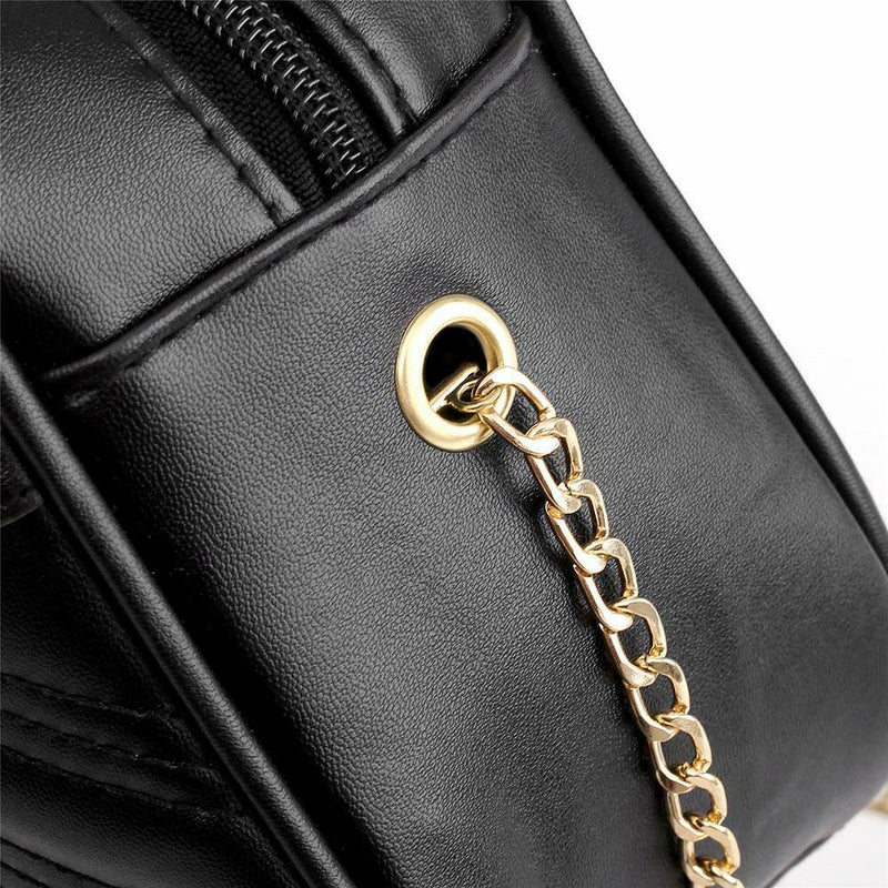 Women Simple Leather Crossbody Bag Chain Shoulder Messenger Handbag (Black) A