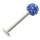 Internally Thread Crystal Labret Lip Stud / Tragus Bar / Monroe 4mm (blue)