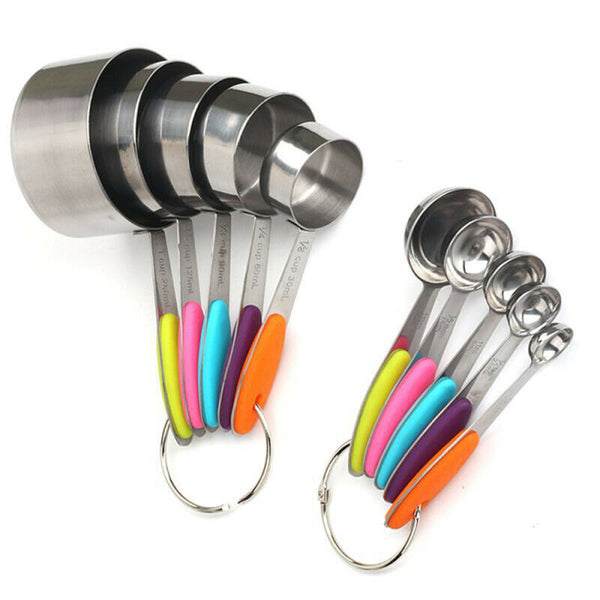 10pcs Measuring Spoons Tea Coffee Measure Cooking Scoops + Cups Teaspoon Utensil