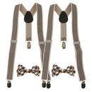 2Sets Boys Adjustable Suspenders Clip-on Braces Belts with Plaid Bowties Set