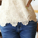 Summer Women Chiffon Shirt Lace Tops Beading Embroidery O-Neck Tops Blouse