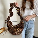 Lady Leopard Casual Shoulder Handbags Retro Women Pleated Dumpling Crossbody Bag
