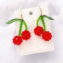 Bohemian Beads Fruit Beads Earrings Cherry Leaves Silicone Pendant Ears WomeT5D3