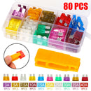 80pcs 12V Standard Blade Car Fuses Fuse 3A to 40A Assorted Set+1x Puller Kit New