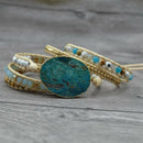 Latest Leather Wrap Beaded Bracelet Huge Ocean Stone Bracelet Chic Jewelry BH9O3