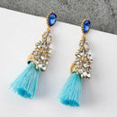 Women Rhinestone Tassel Dangle Ear Stud Fringe Drop Long Dress Earrings
