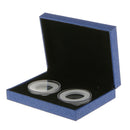 Dual Clear Capsules in Blue Presentation Box Display Case for 40MM Coins