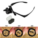 LED Light Magnifying Glass Headband Magnifier Optical Lenses 10X 15X 20X 25X