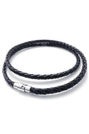 Jewelry, Stainless steel clasp armor chain leather cord necklace, Black - 4
