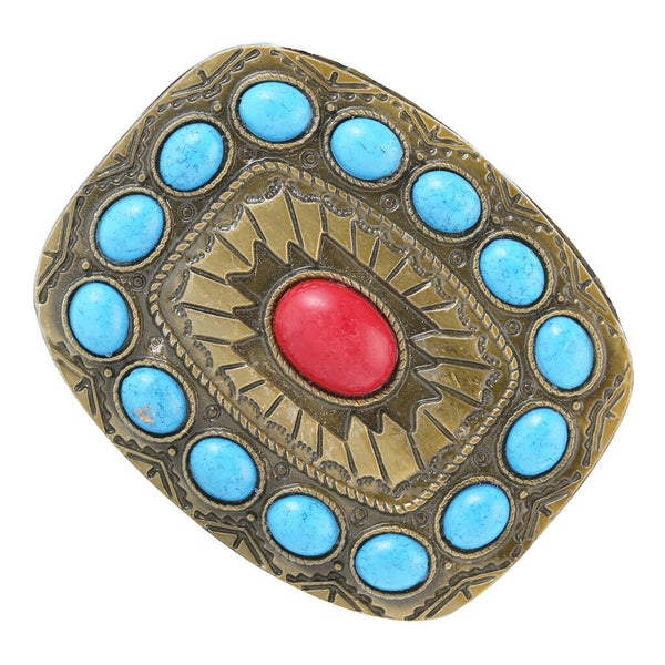 Men Women Turquoise Classic Boho Belt Buckle Western Cowboy Buckle Bronze