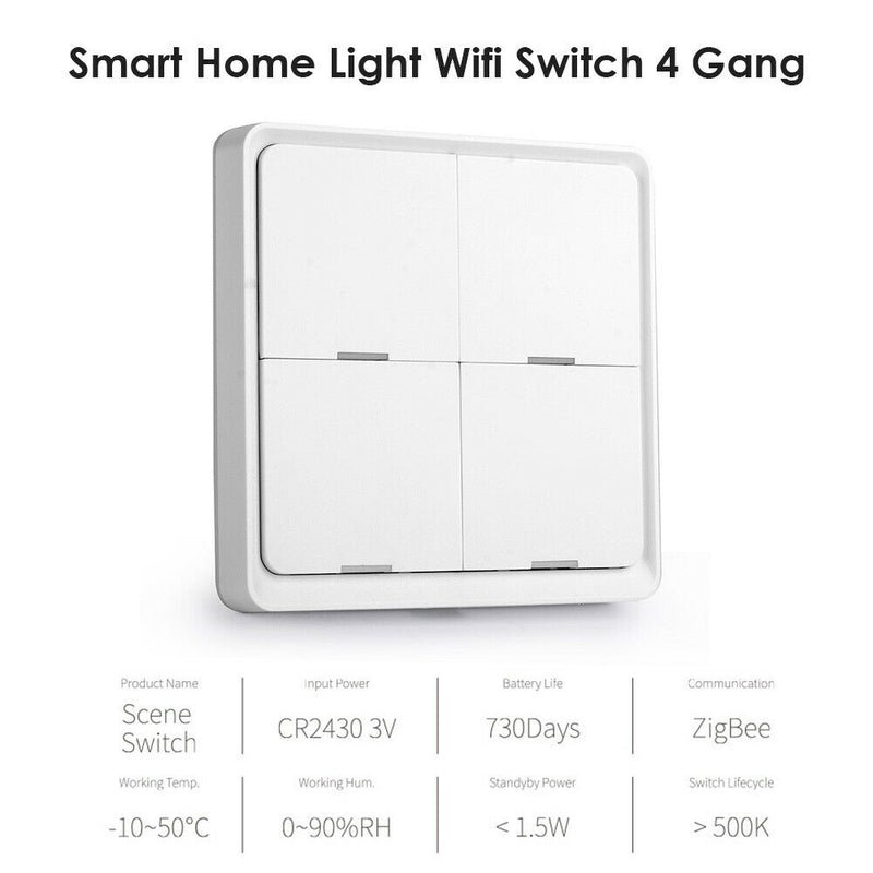 Wireless Touch Panel Work with Tuya Zigbee 4 Gang Smart Home Light Wifi Switch