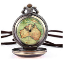 Australia Map Pocket Watch Analog Quartz Watch Bronze Chain Watch Unisex