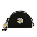 Women Canvas Crossbody Bag Semicircle Shoulder Flower Sling Handbag (Black)