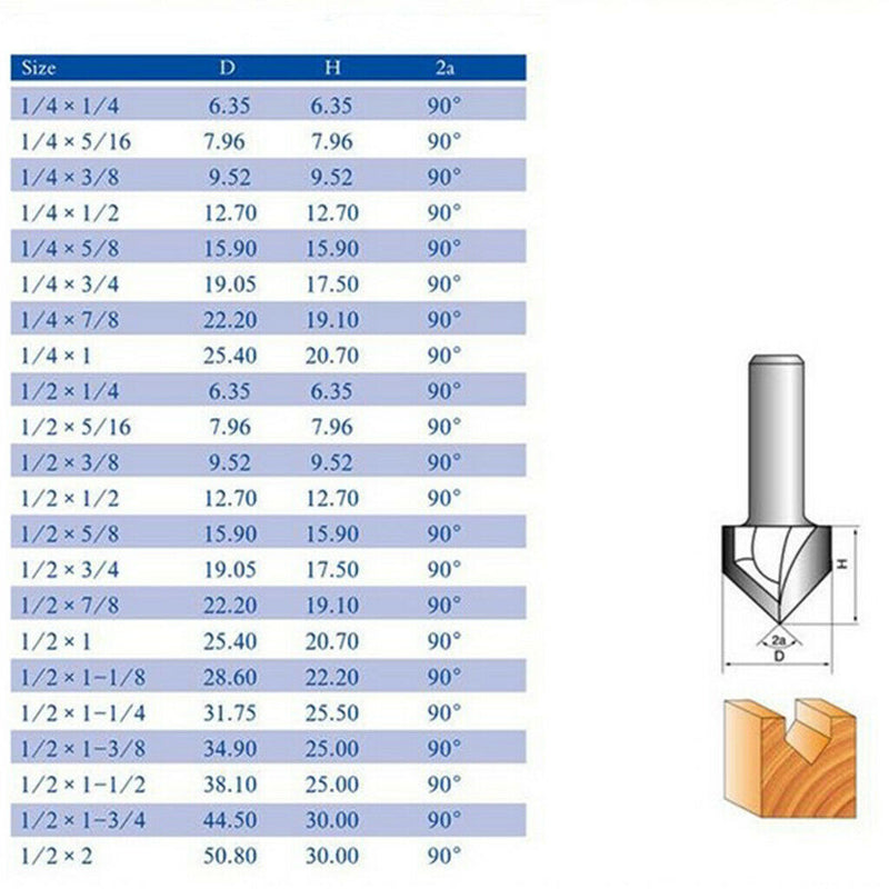 1/4 Shank 90 De V Groove Router Bit Woodworking Milling Cutter Tool 2