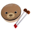 Wooden Hand Drum with Beaters, Cartoon Bear Pattern Printed for Kids Baby