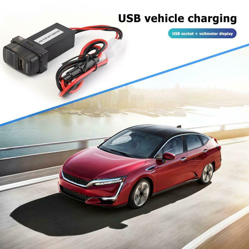 For Mitsubishi USB Car Charger with Blue LED Voltmeter 2.1A Charger Socket
