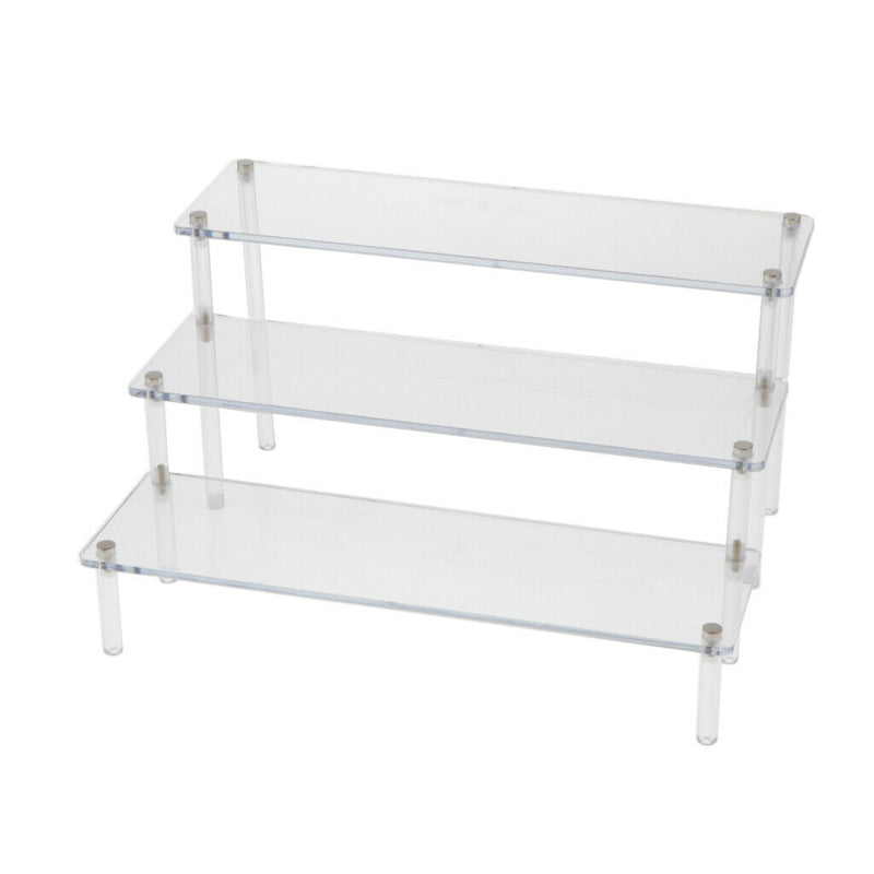 2x 3-Tier Clear Acrylic Rack Perfume Makeup Ladder Display Stand Risers Shelf