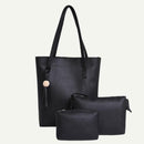 3pcs/set Solid Color Shoulder Handbags Clutch Women Top-handle Tote (Black)