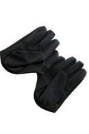 Women's Faux Leather Five Finger Half Palm Gloves Black