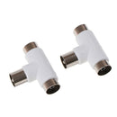 2pc 2 Way TV T Splitter Aerial Coaxial Cable Male to 2 Female Connectors Ada Ew