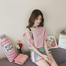 Fashion Women Short Sleeve Stripe Off Shoulder Loose T-Shirts Tops (Pink L)