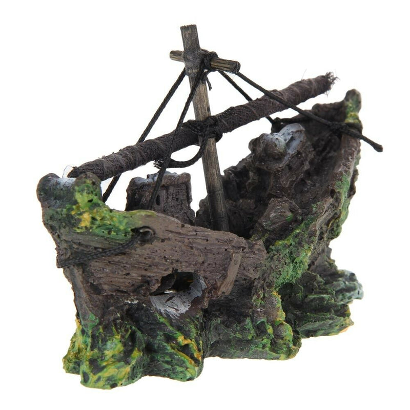Fish Tank Decoration Cave Decor Sailing Boat Shipwreck Aquarium Sunk Ship