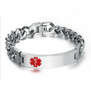 Unisex Stainless Steel Chain  Alert ID Cuff Bracelet Bangle Wristband