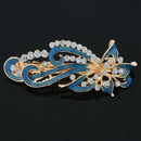 Dark Blue Rhinestones Inlaid Swirl Floral Barrette French Hair Clip